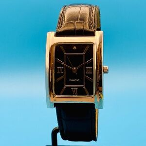 ACCUTIME DD09WM Men’s Tank Dress Style Quartz Wristwatch Diamond Accent Working